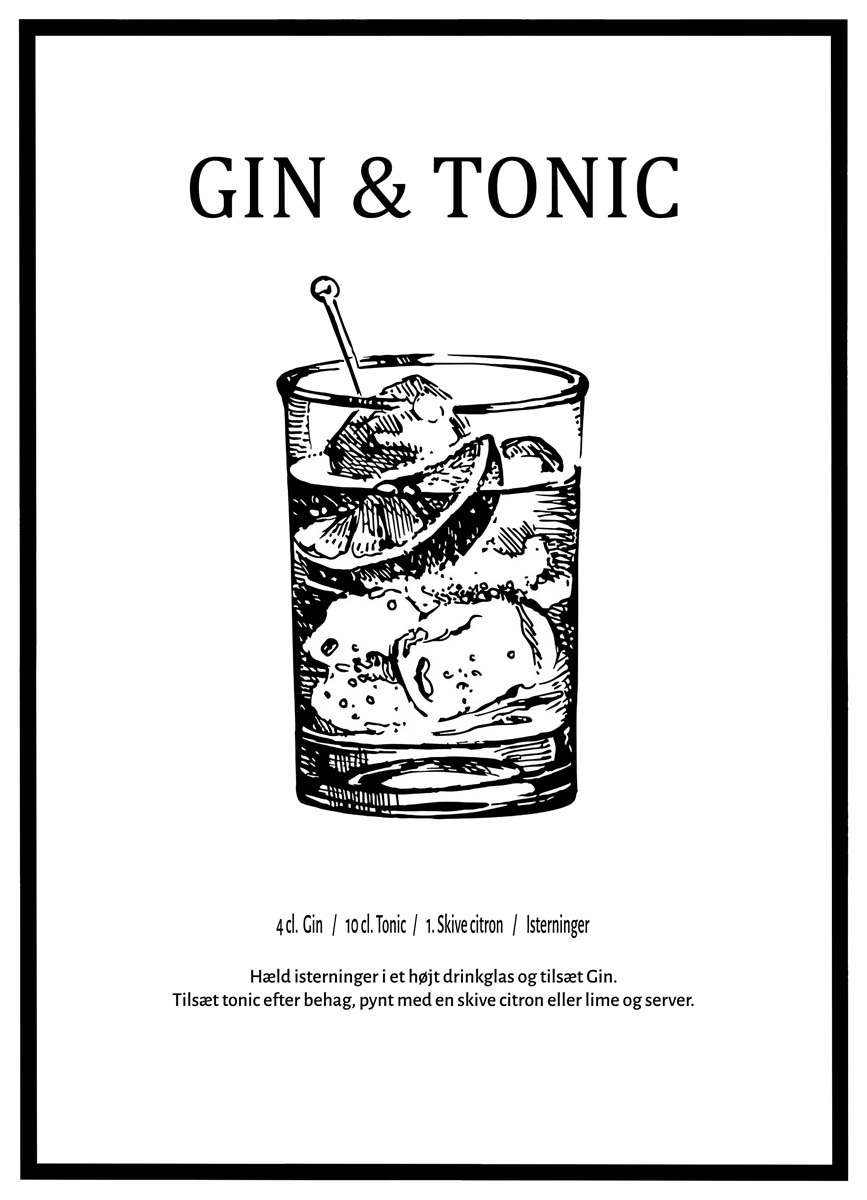 Plakat Gin & Tonic Opskrift - Plakater