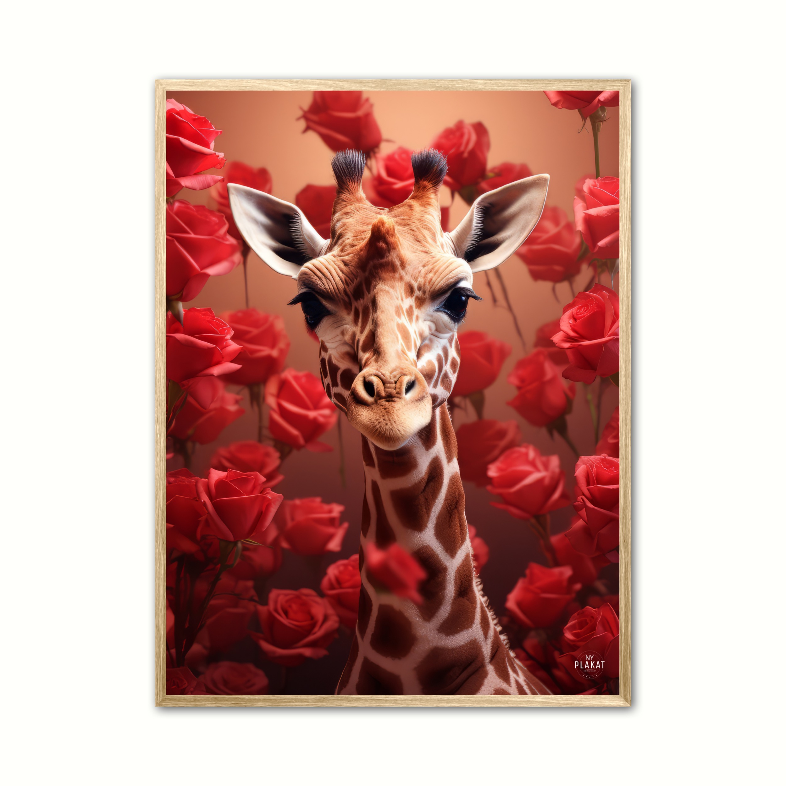 Plakat Med Giraffens Rde Roseblomstring Giraf Plakat - Ny Plakat Plakater
