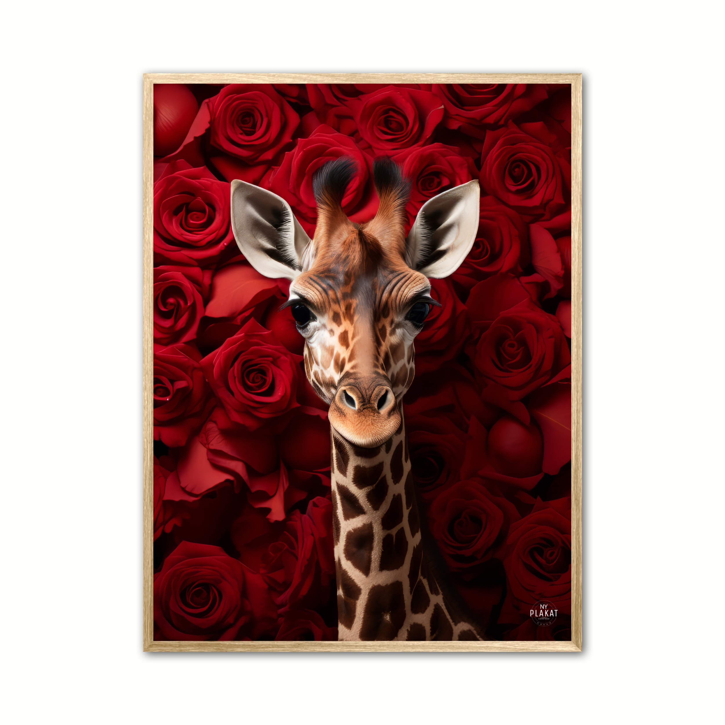 Plakat Med Giraffens Krlighed Til Rde Roser Giraf Plakat - Ny Plakat Plakater