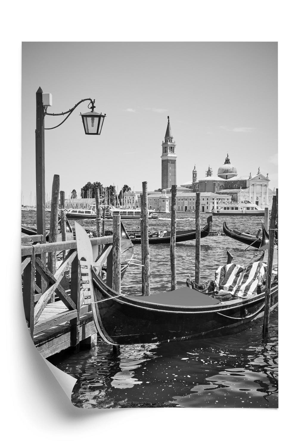 Hvid Plakat Gondol Sort Venedig - Doboxa Plakater