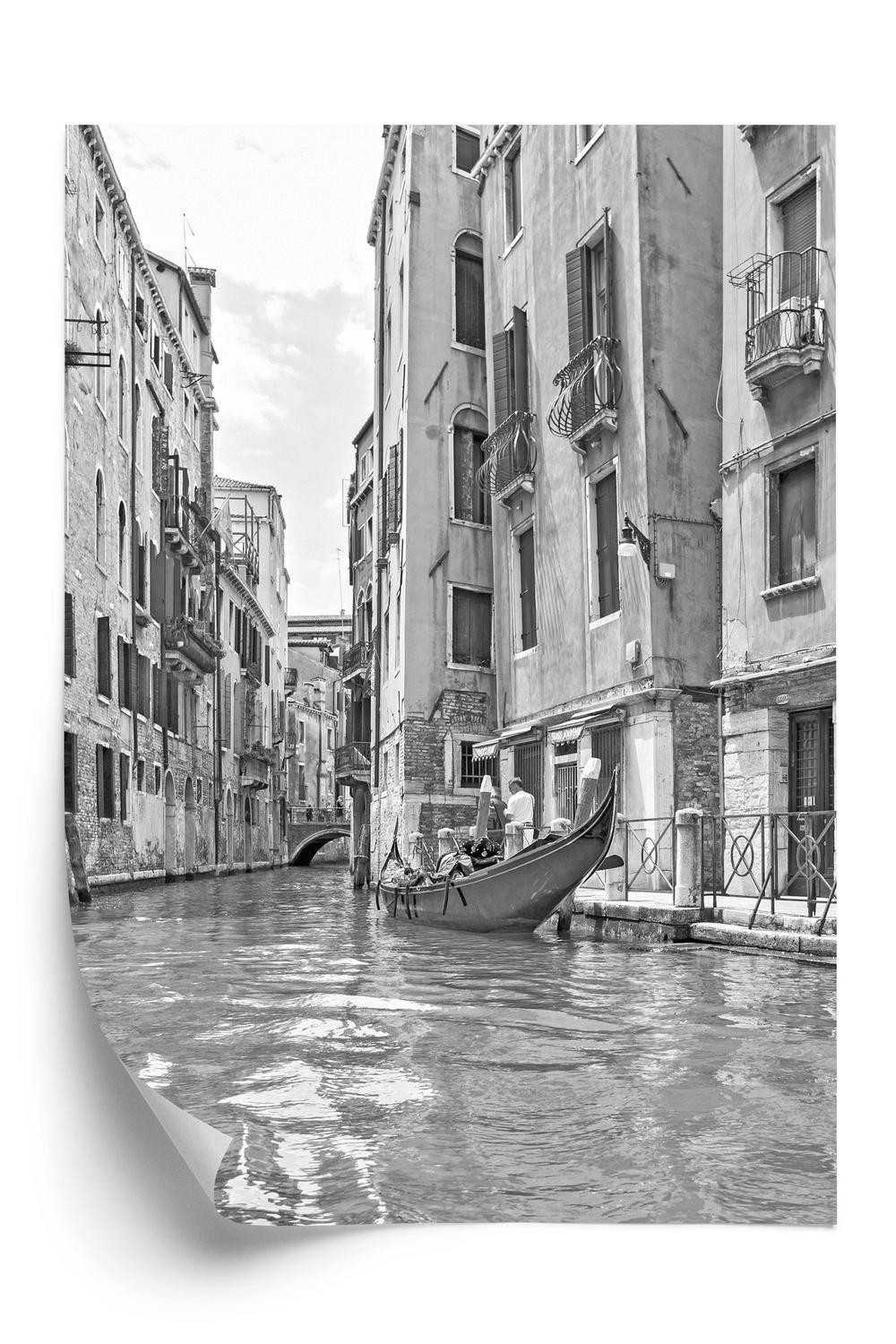 Hvid Plakat Gondoler Venedig Sort Udsigt - Doboxa Plakater