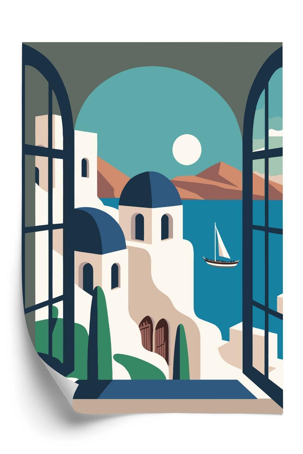 Plakat Græsk Santorini Illustration - Doboxa Plakater