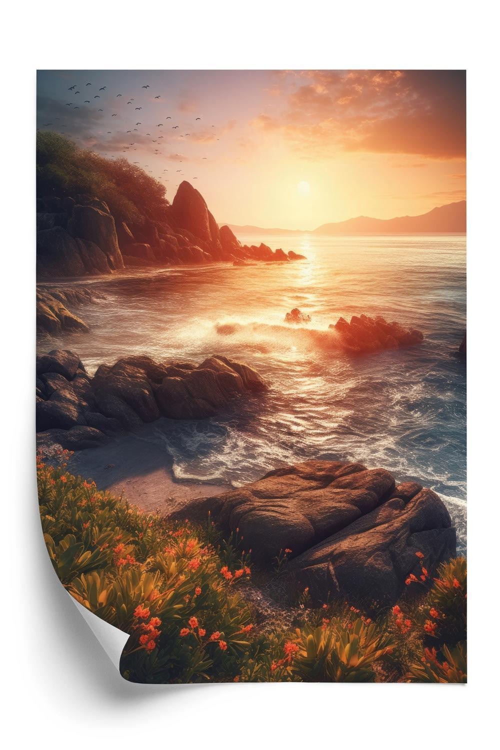 Plakat Havlandskab Med Vild Strand Under Solnedgang - Doboxa Plakater