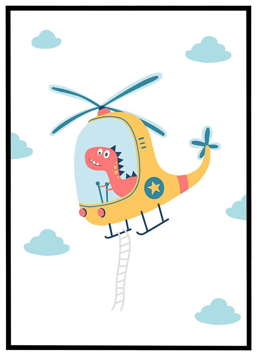 Plakat Dino Helikopter - Plakater