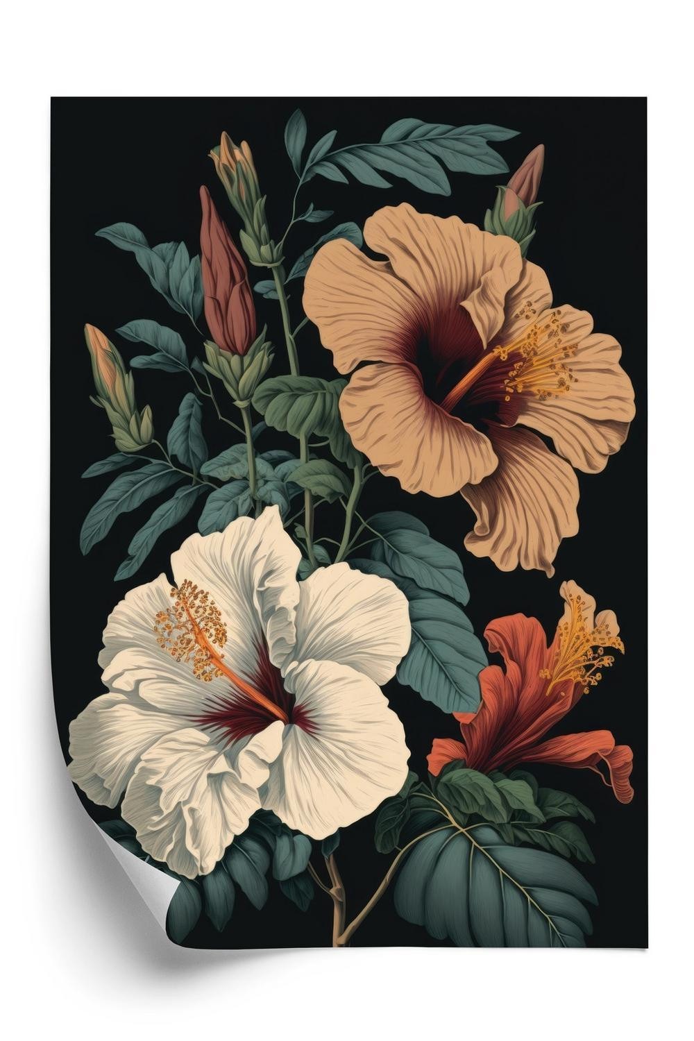 Grøn Plakat Hibiscus Blomster Ne Blade - Doboxa Plakater