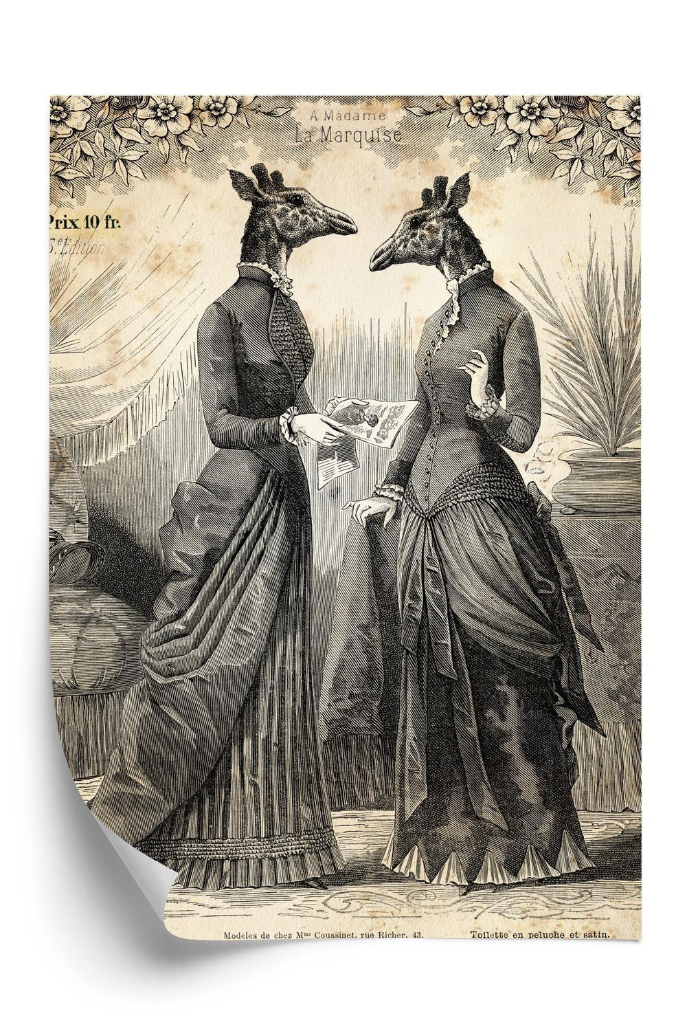 Plakat Illustration Med Vintage Giraffer - Doboxa Plakater