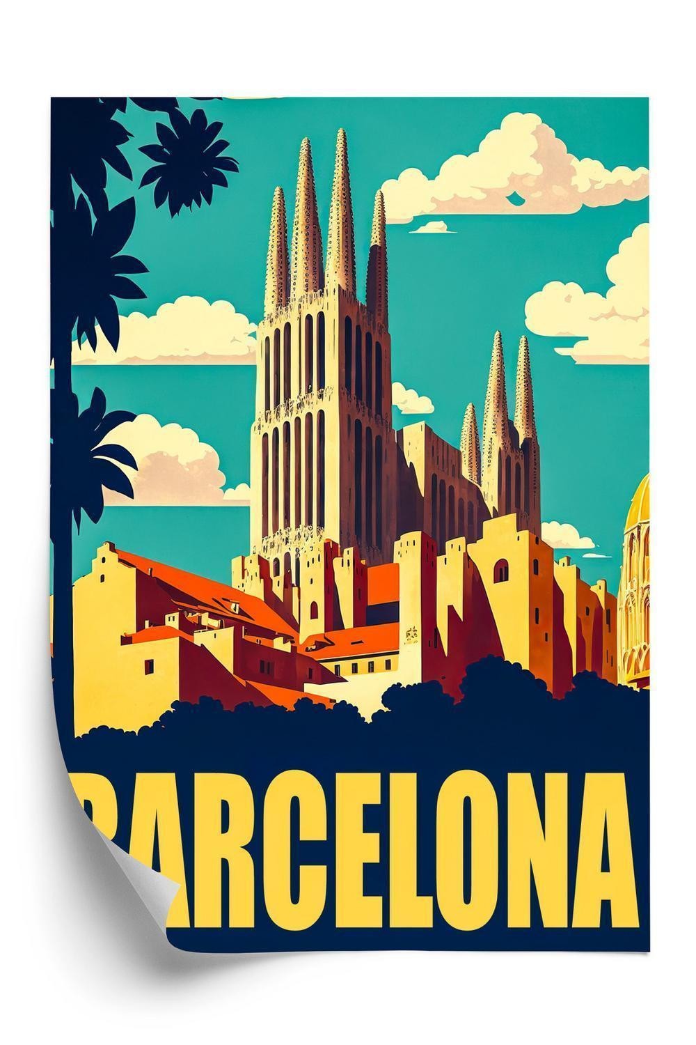 Plakat Indskriften Barcelona Med Sagrada Familia Baggrunden - Doboxa Plakater