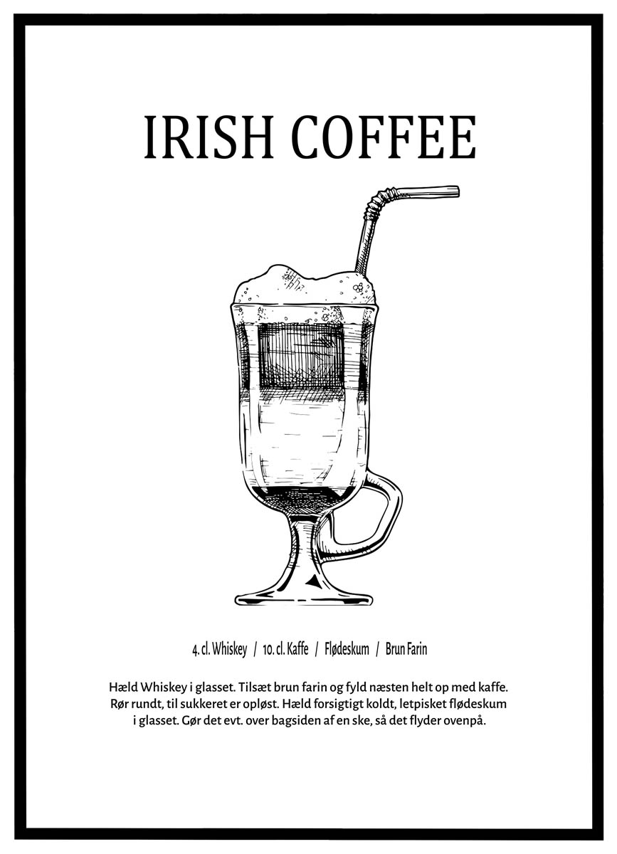 Plakat Irish Coffee Opskrift - Plakater
