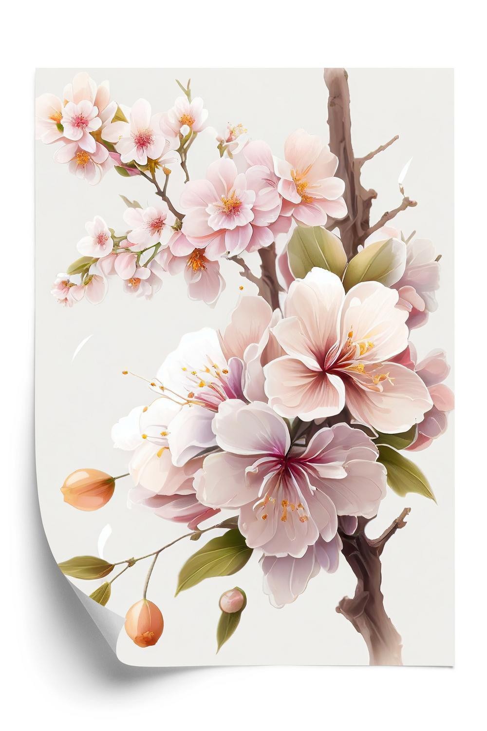 Hvid Plakat Japanske E Lyserøde Kirsebærblomster - Doboxa Plakater