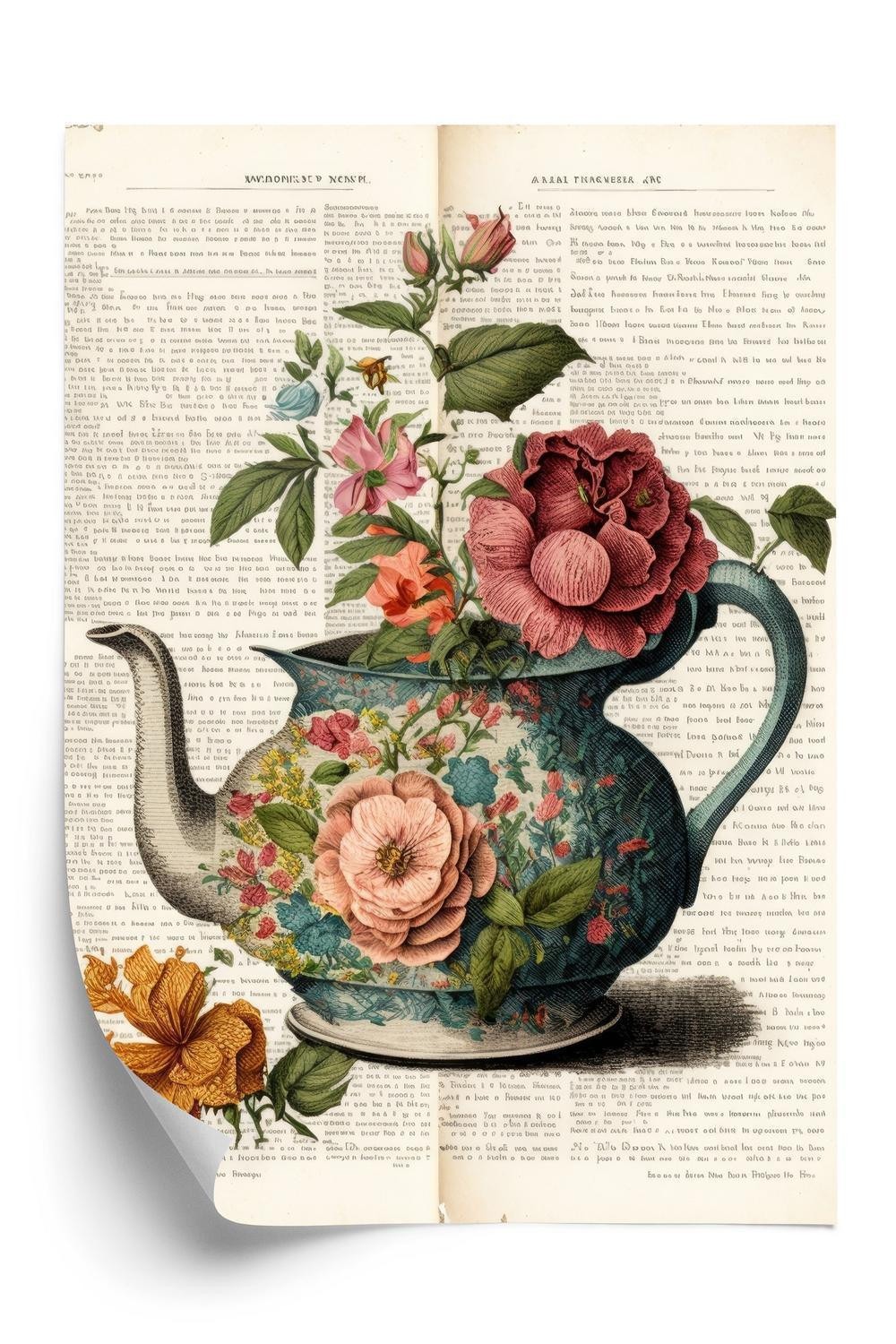 Plakat Kedel Med Blomster Gammel Avis - Doboxa Plakater