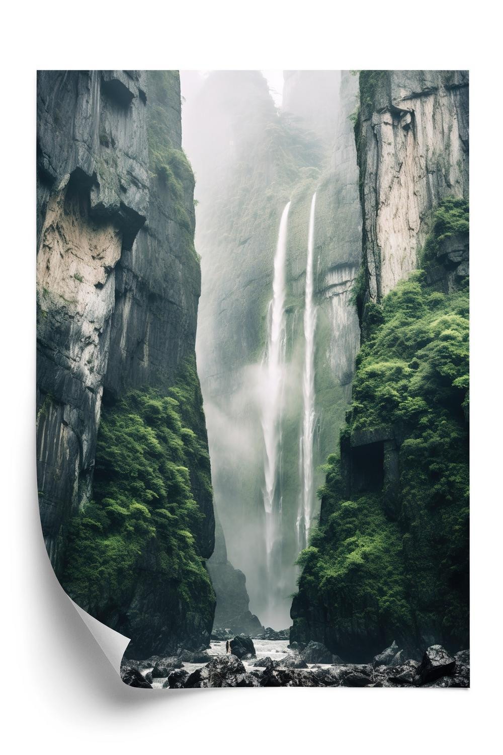 Plakat Kinesisk Naturlandskab Med Vandfald - Doboxa Plakater