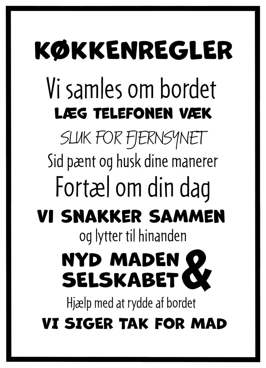 Plakat Køkkenregler - Plakater