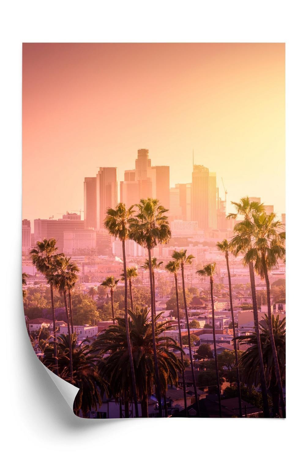 Plakat Los Angeles Skyline Med Palmer Solnedgang - Doboxa Plakater