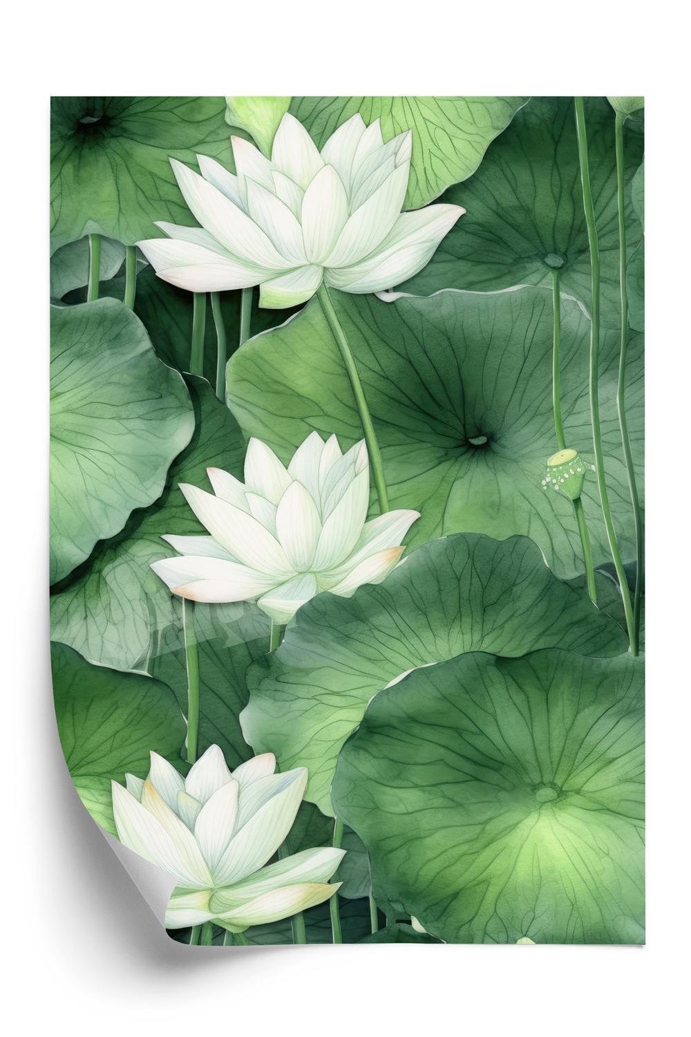Grøn Plakat Lotusblomst Blandt Ne Blade - Doboxa Plakater