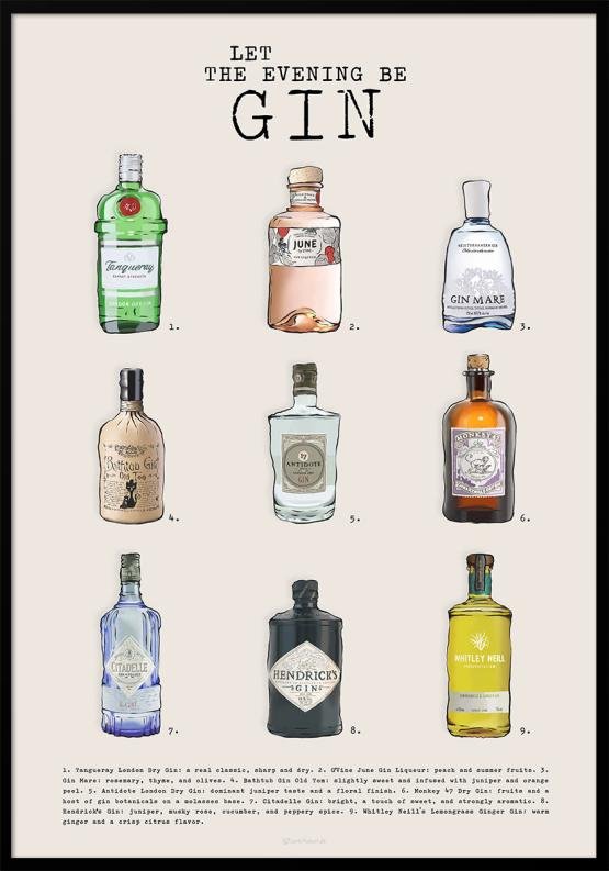 Gin Plakat Friske Typer Gin - Unikplakat.dk Plakater