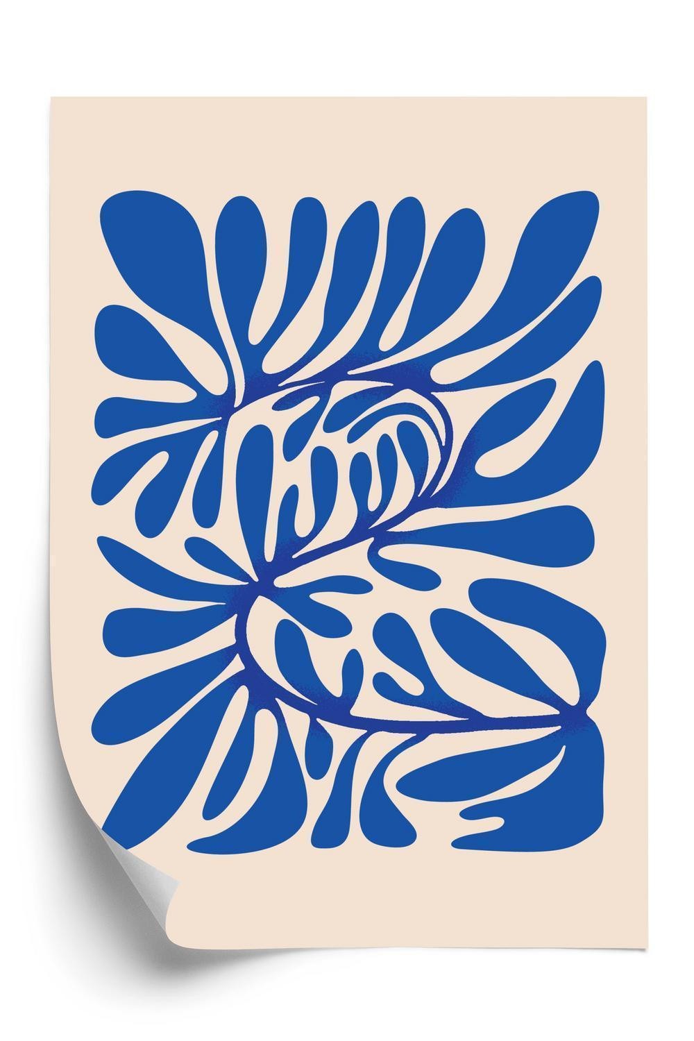 Plakat Minimalistisk Blå Plantemønster - Doboxa Plakater