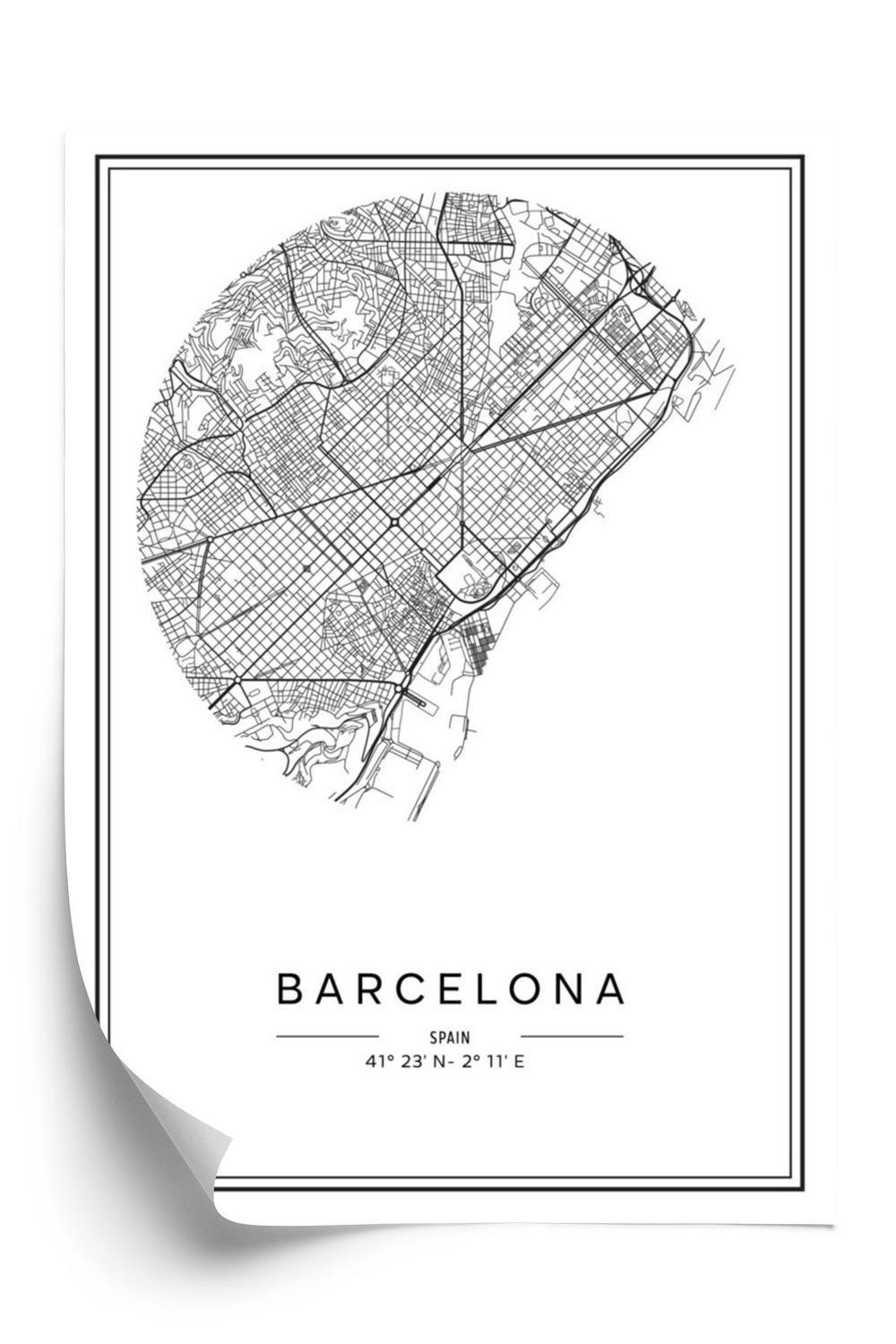 Plakat Minimalistisk Kort Over Barcelona - Doboxa Plakater