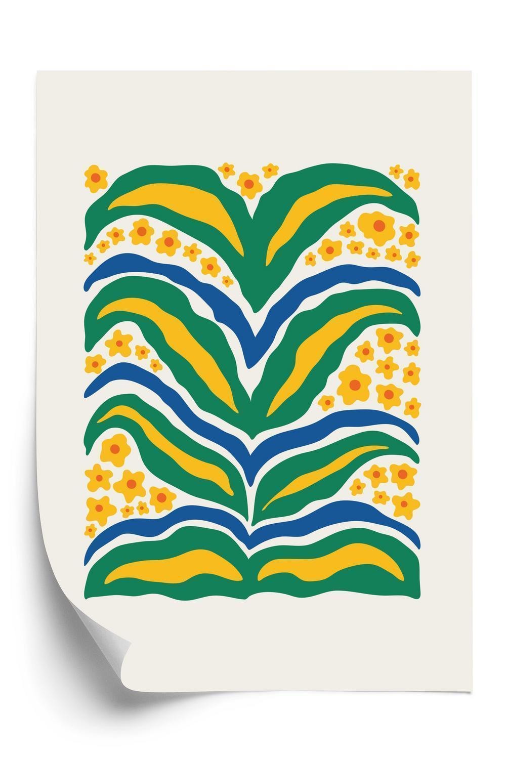 Plakat Minimalistisk Plante Med Gule Blomsterabstraktion - Doboxa Plakater