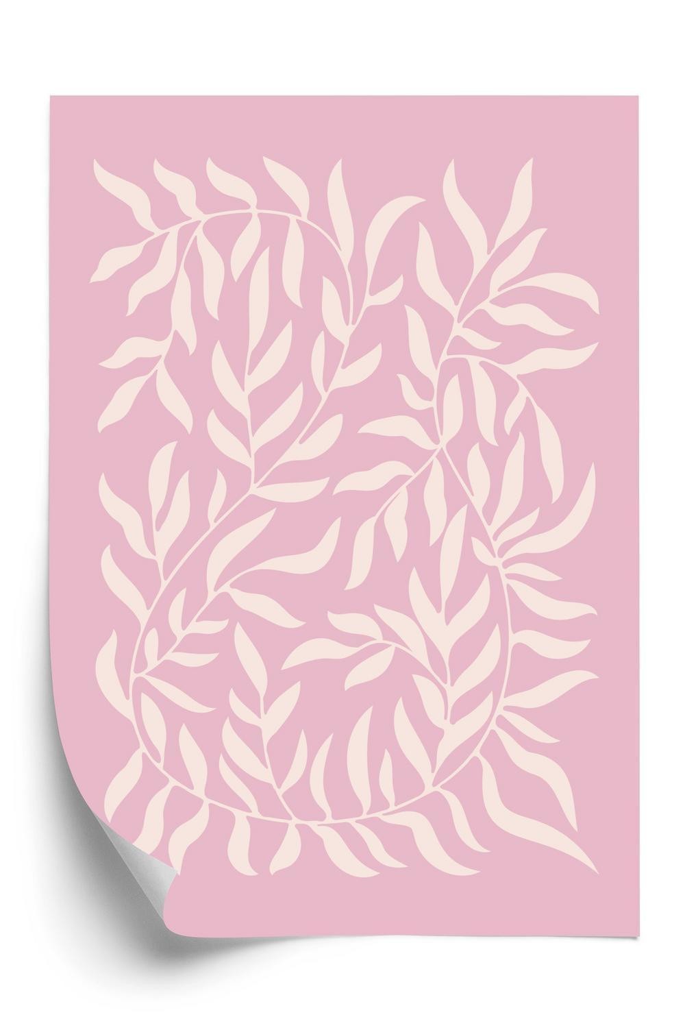 Plakat Minimalistiske Planter Lyserød Baggrund - Doboxa Plakater