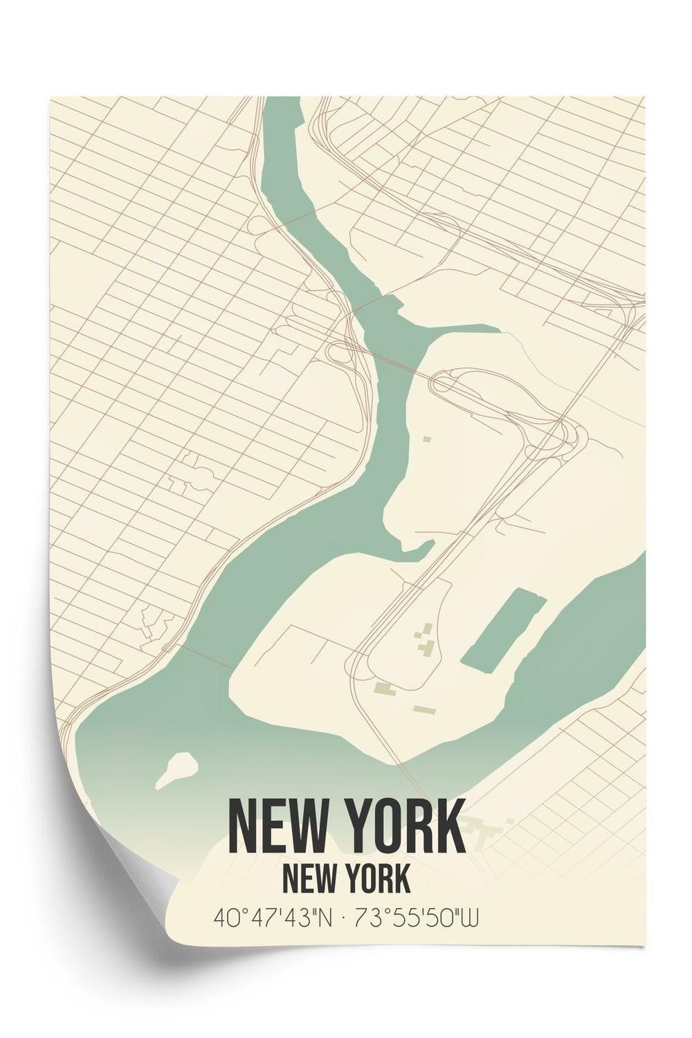 Plakat New York Kort Retro Stil - Doboxa Plakater
