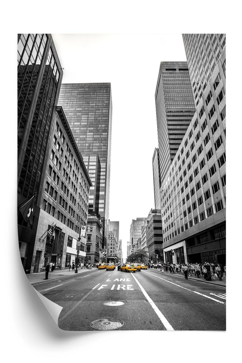 Hvid Plakat Nyc Gule Taxaer Sort Gade - Doboxa Plakater