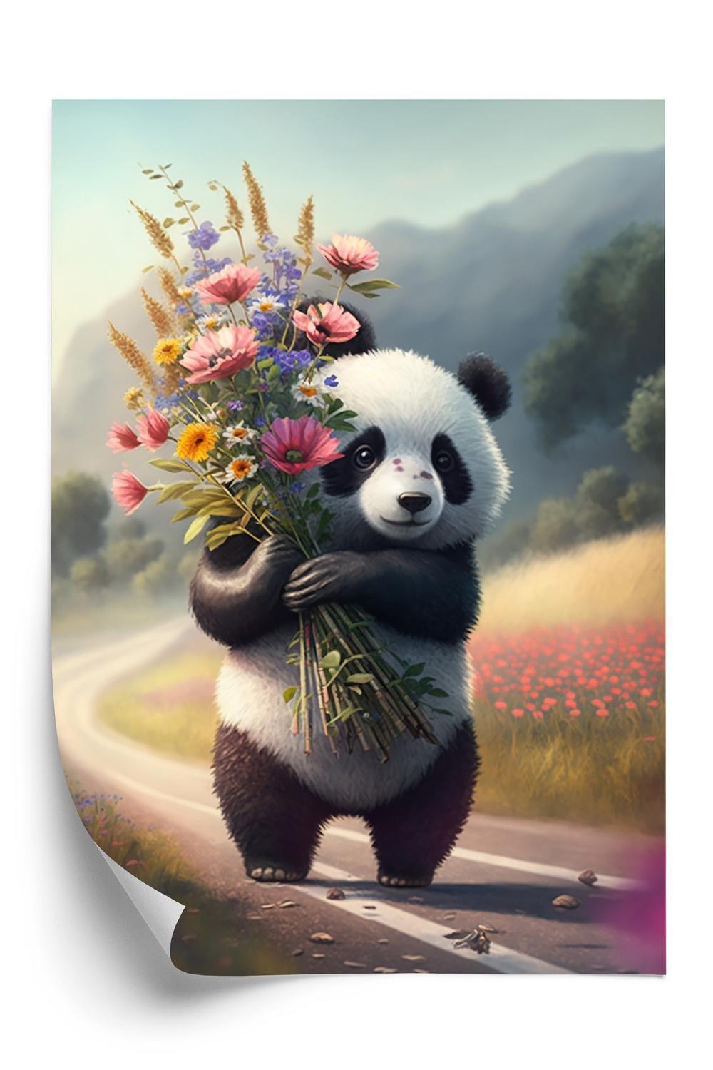 Plakat Panda Holder Blomster - Doboxa Plakater