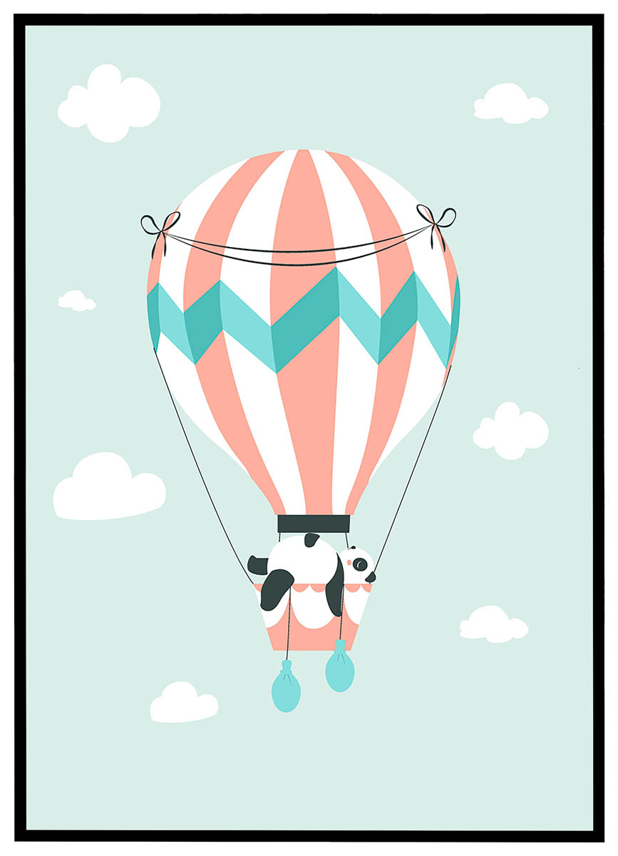 Plakat Luftballon Med Panda - Plakater