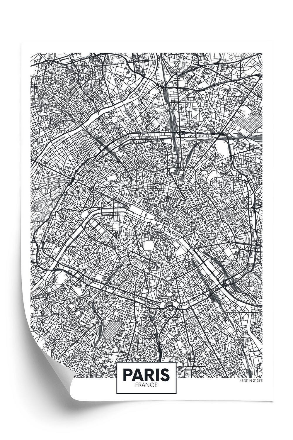 Hvid Plakat Paris Sort Bykort - Doboxa Plakater