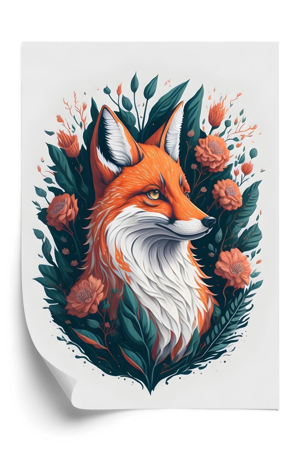 Plakat Ræv Baggrund Blomster - Doboxa Plakater