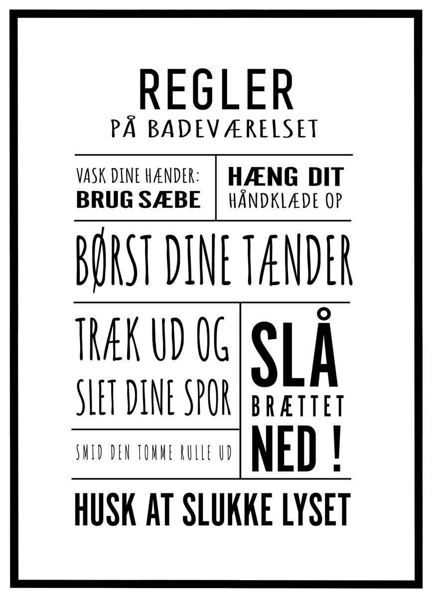 Plakat Regler Badeværelset - Plakater