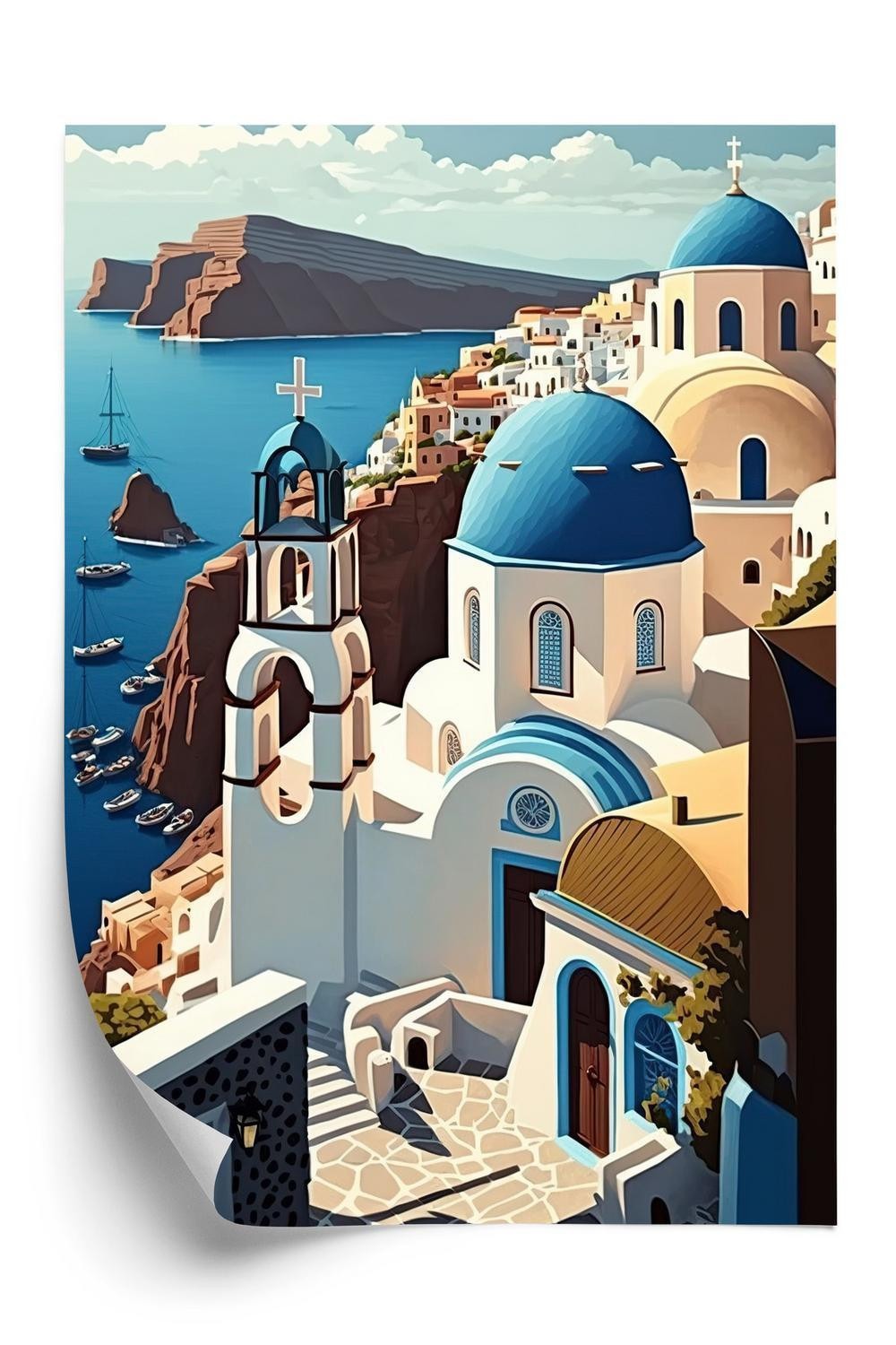 Plakat Santorinis Arkitektur Med Udsigt Over Det ægæiske Hav - Doboxa Plakater