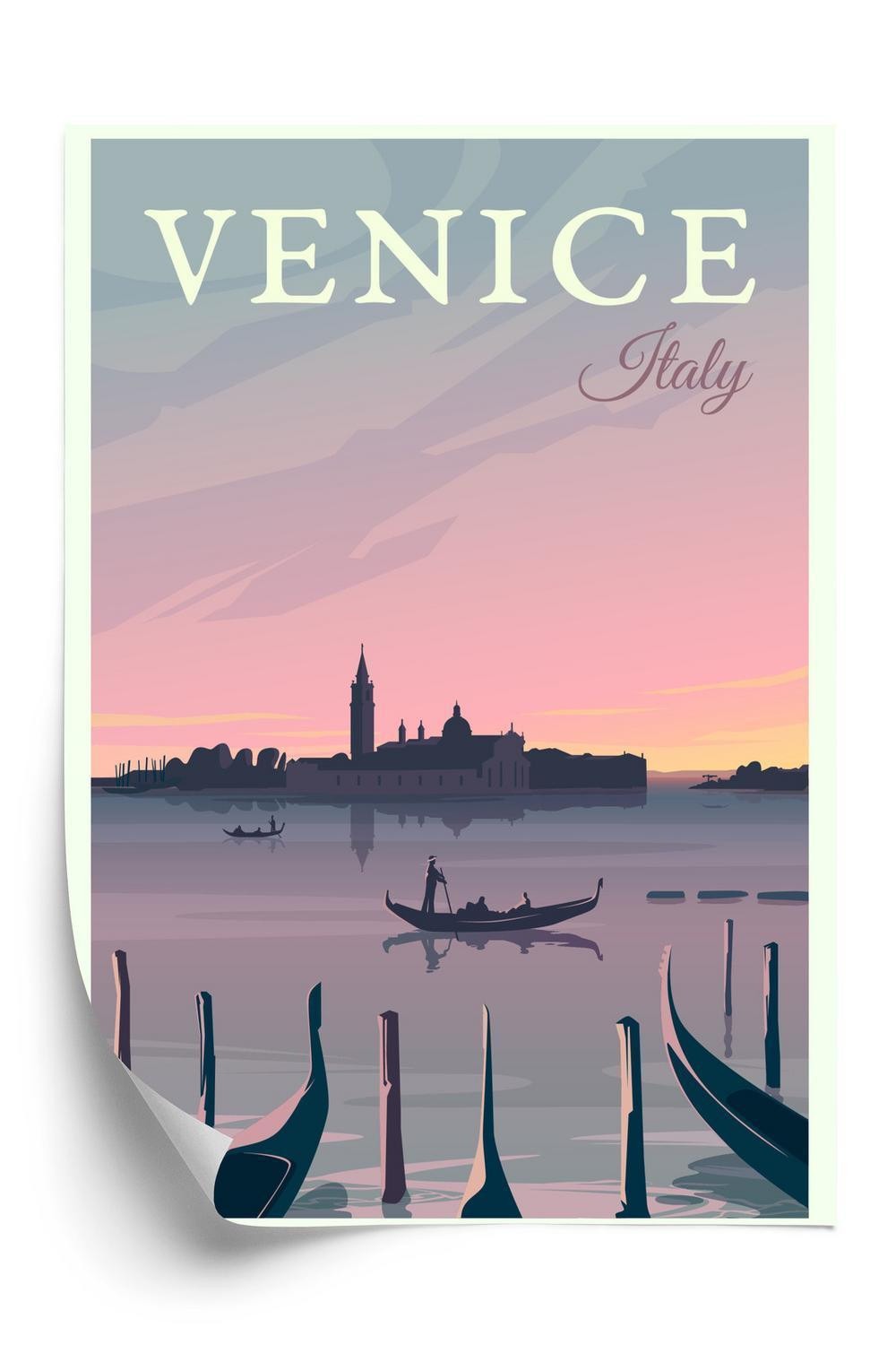 Plakat Solnedgang Venedig Med Gondoler - Doboxa Plakater