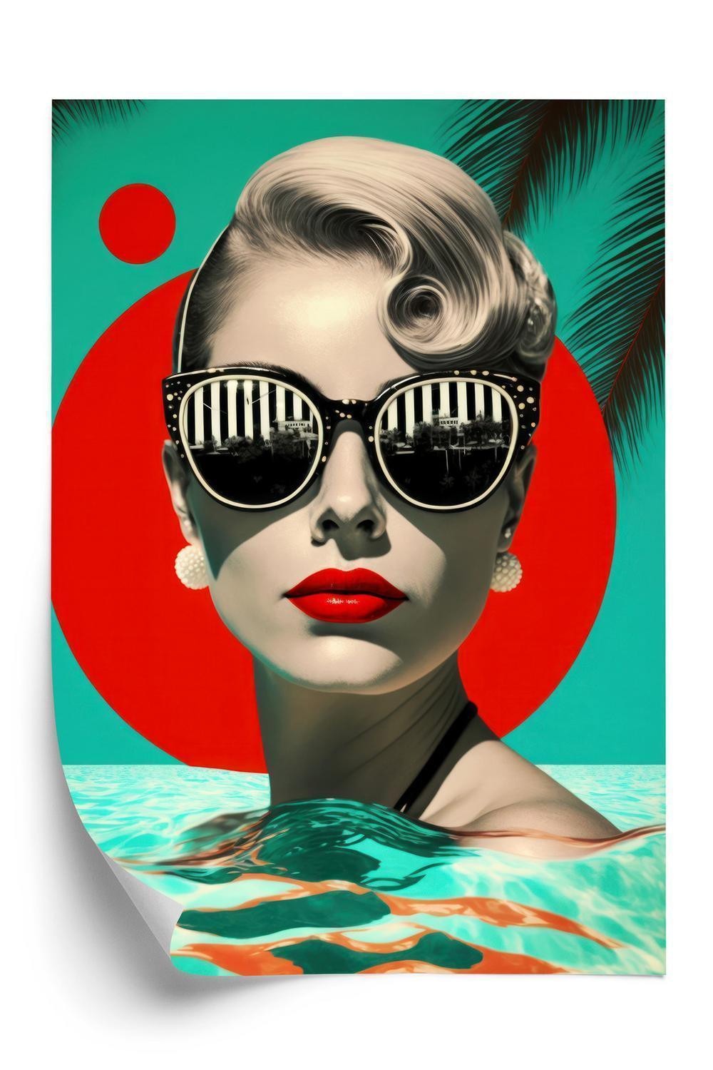 Plakat Sommervibes Kvinde Med Røde Læber Iført Trendy Solbriller - Doboxa Plakater