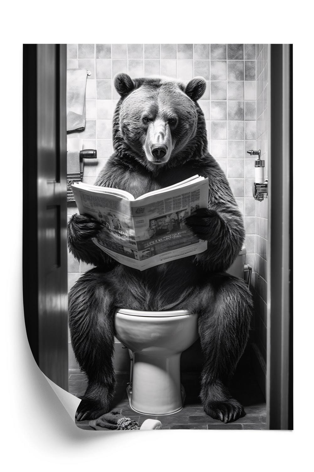 Hvid Plakat Sort Bjørn Toilettet - Doboxa Plakater
