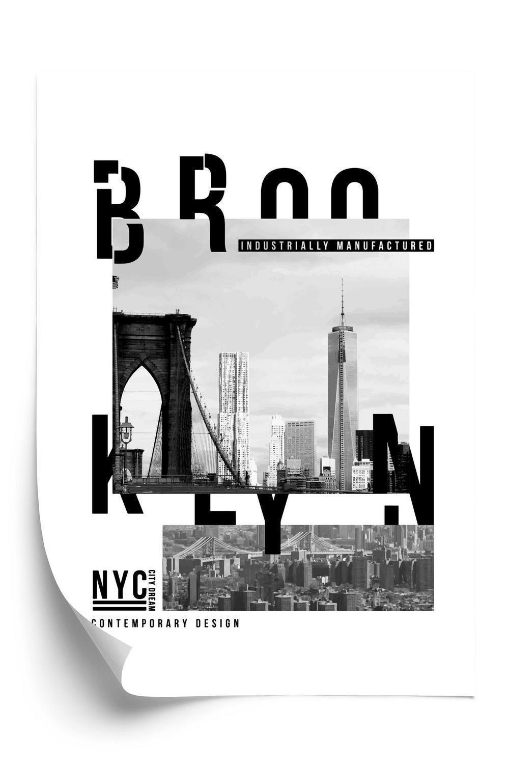 Hvid Plakat Sort Collage Brooklyn Nyc - Doboxa Plakater