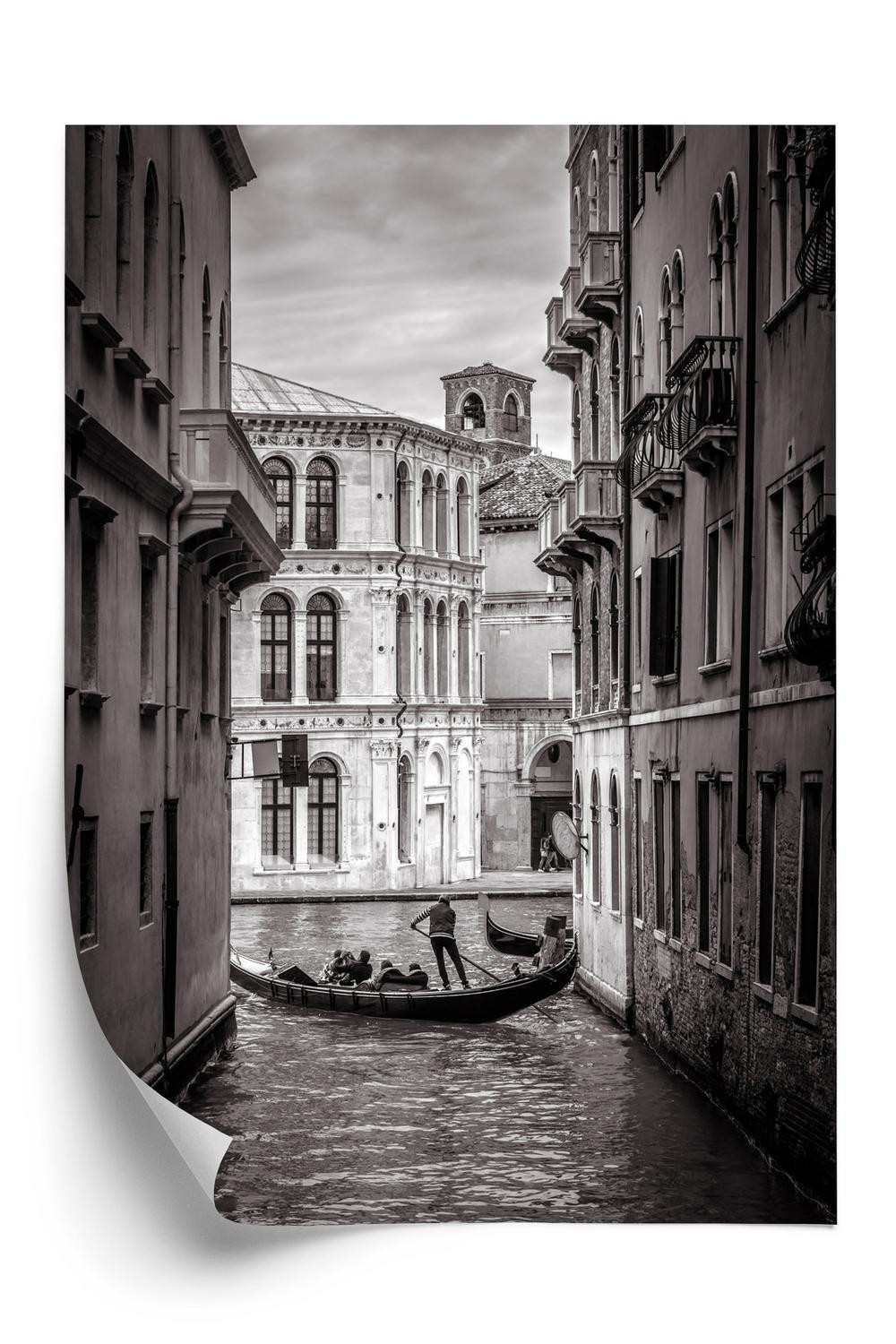 Hvid Plakat Sort Gade Med Gondol Venedig - Doboxa Plakater