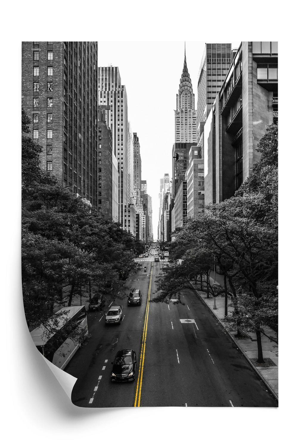 Hvid Plakat Sort Gade Manhattan New York - Doboxa Plakater