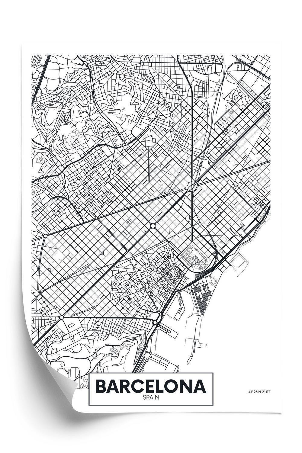 Hvid Plakat Sort T Kort Over Barcelona - Doboxa Plakater