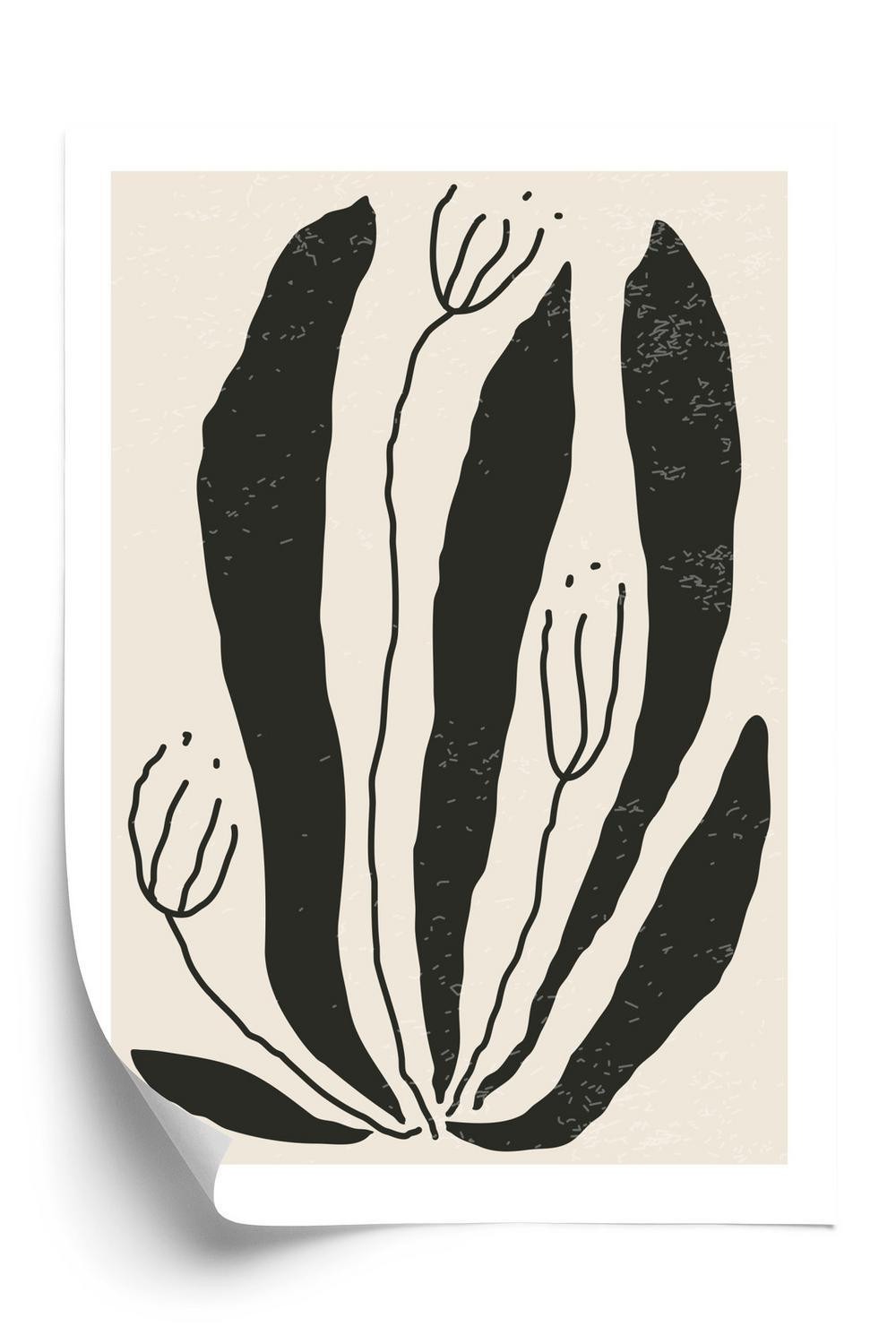 Plakat Store Sorte Blade Blomster Matisse Stil - Doboxa Plakater