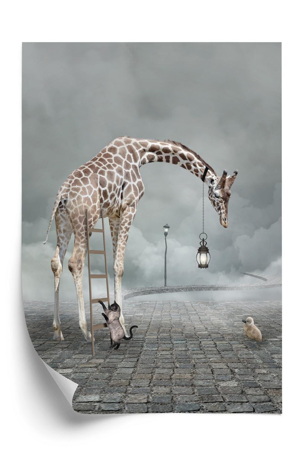 Plakat Surrealistisk Giraf Kattestige Lampe - Doboxa Plakater