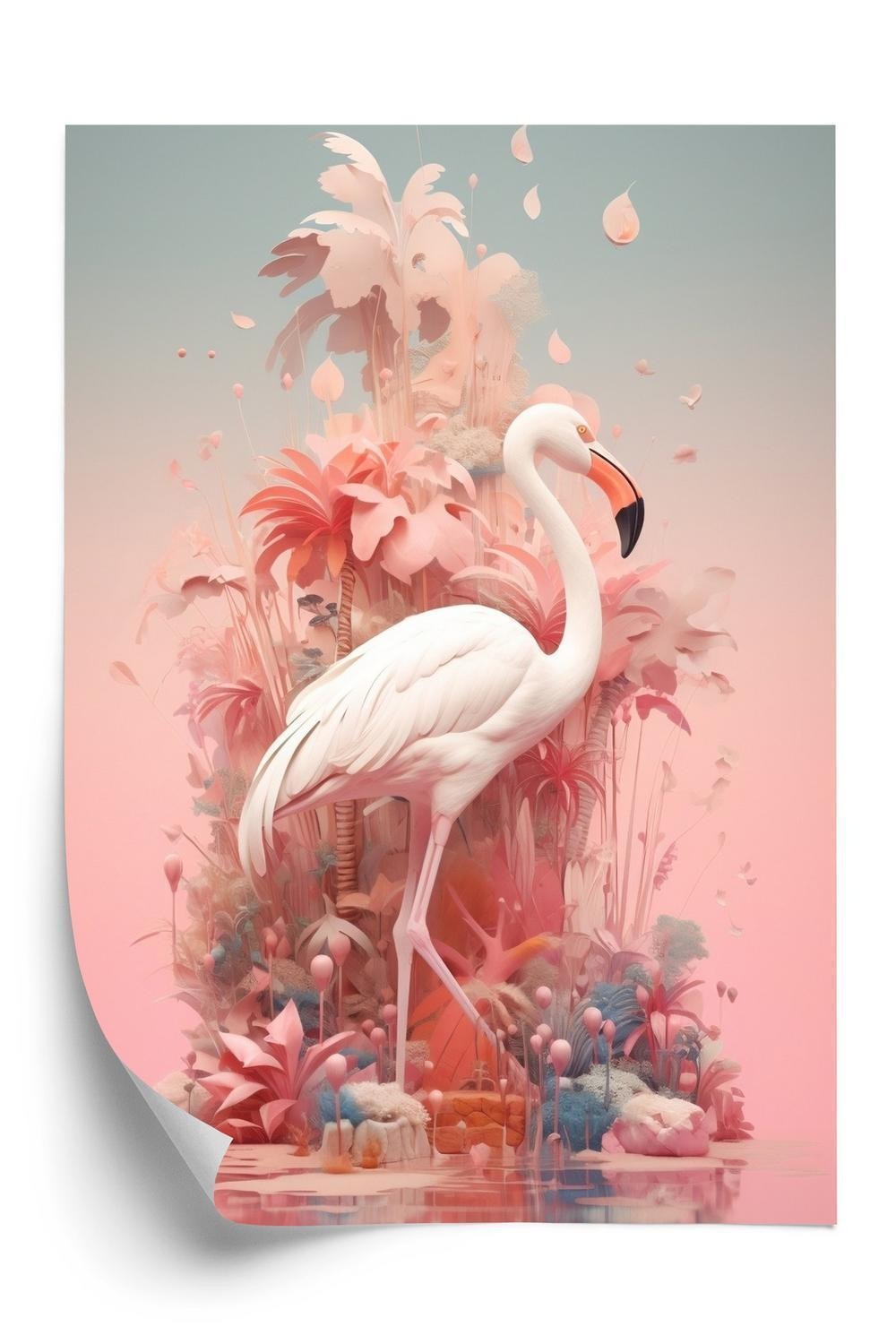 Plakat Surrealistisk Illustration Med Flamingo - Doboxa Plakater