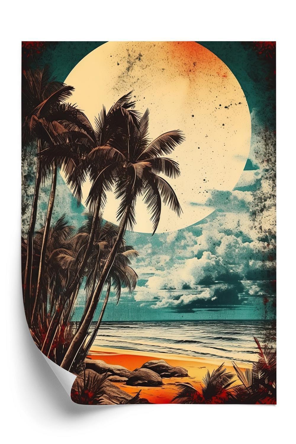 Plakat Tropisk Strand Med Sol Vintage Palmer - Doboxa Plakater