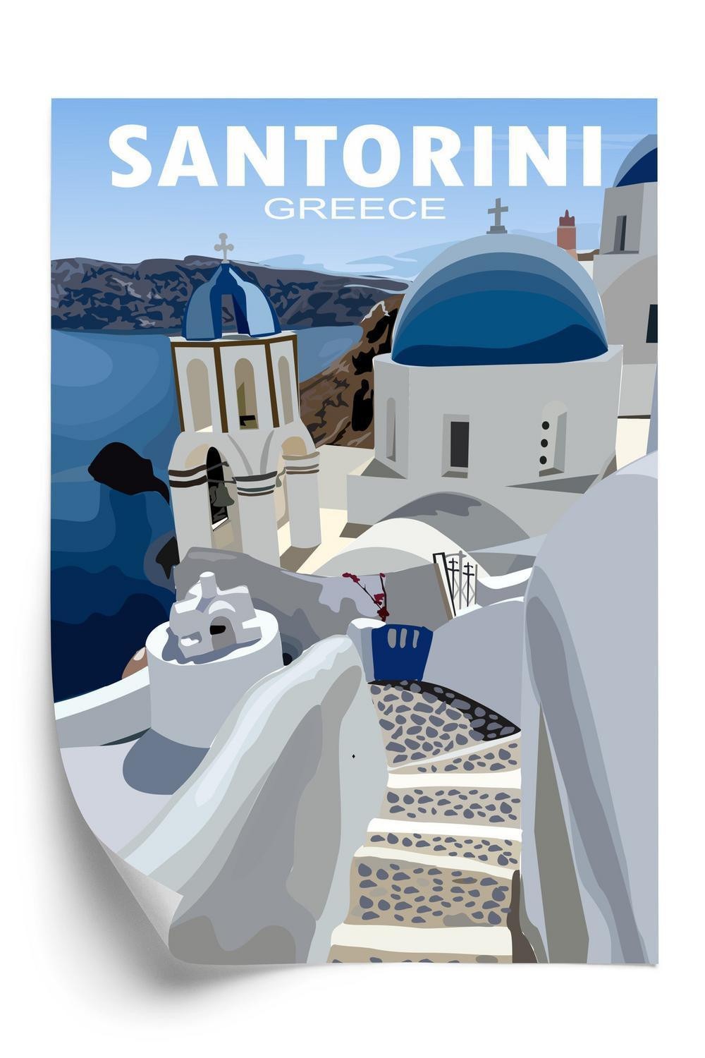 Plakat Typiske Græske Bygninger Med Blå Tage Santorini - Doboxa Plakater