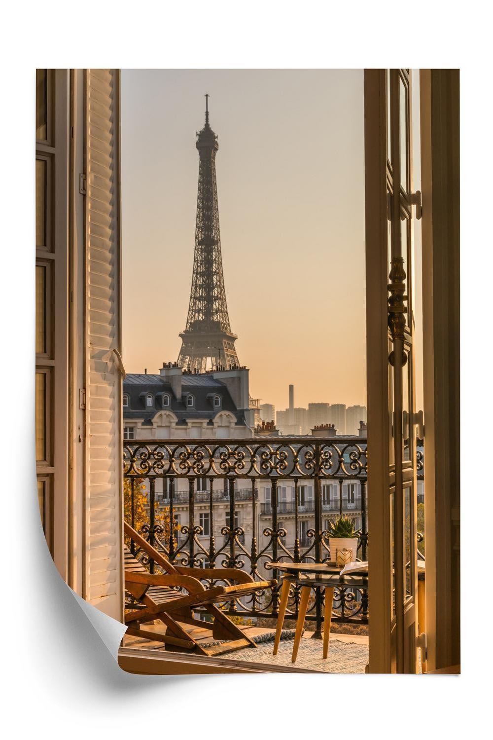 Plakat Udsigt Fra Vinduet Paris Eiffeltårnet Ved Solnedgang - Doboxa Plakater