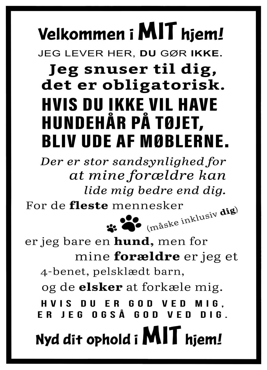 Plakat Velkommen Hundens Hjem - Plakater