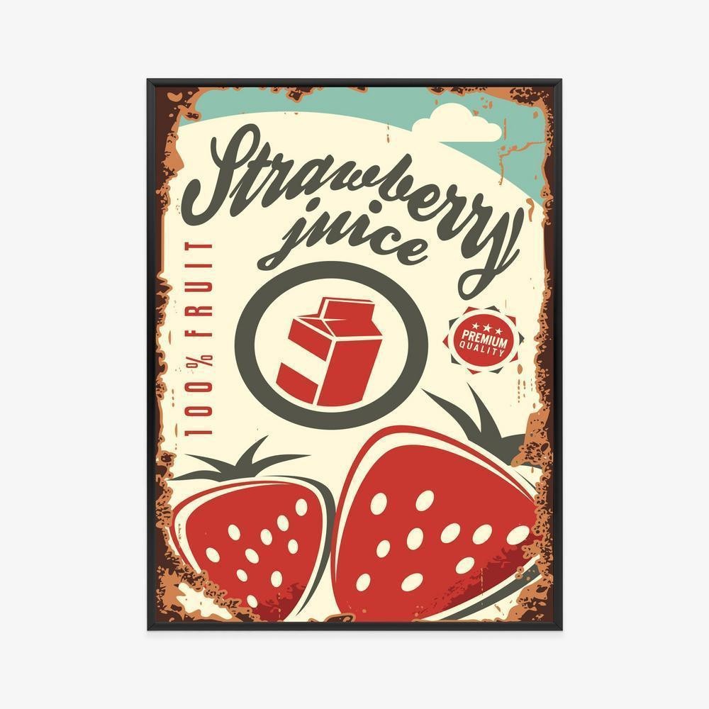 Sort Plakat Vintage Jordbærjuice Ramme Aluminium Farve - Doboxa Plakater