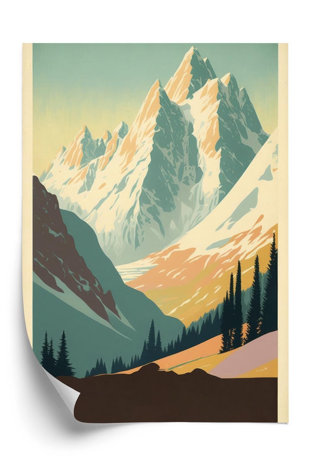 Plakat Vinterlandskab Med Alperne Retrostil - Doboxa Plakater