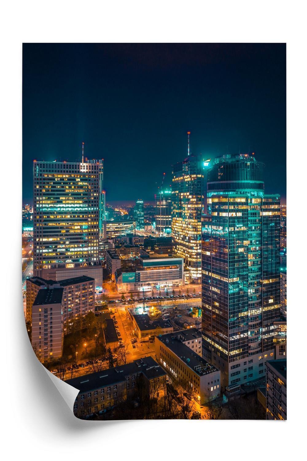 Plakat Warszawa Natten Fra Fugleperspektiv - Doboxa Plakater
