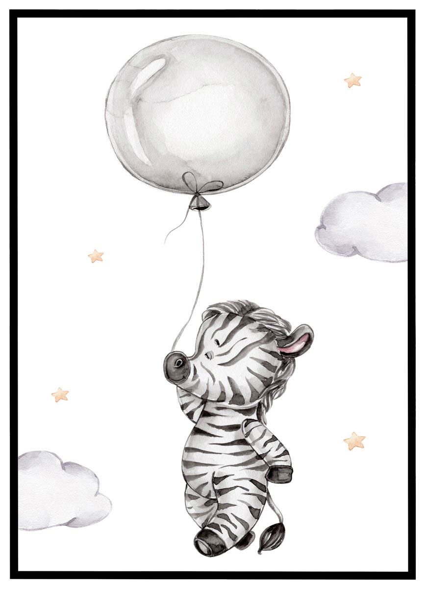 Plakat Zebra Med Ballon - Plakater