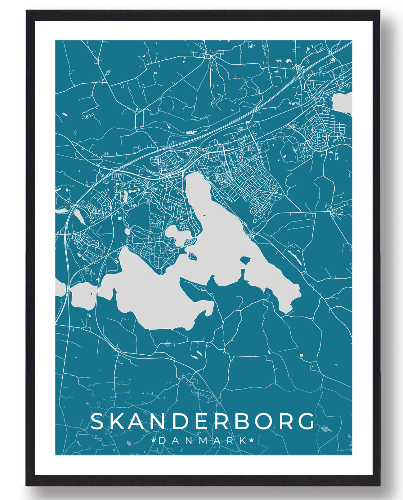 Blå Skanderborg Plakat - Plakatdyr.dk Plakater